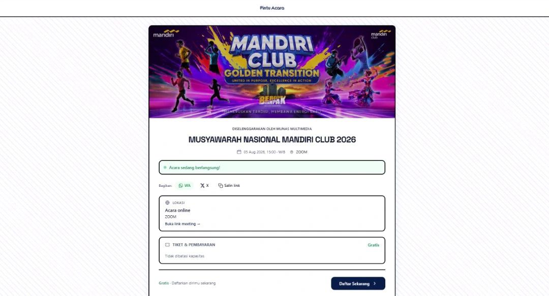 Tampilan Layar Pendaftaraan Mandiri Club